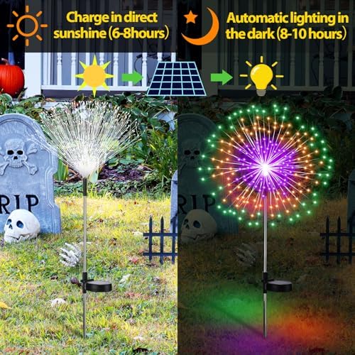 Tujoe 4 Pack Halloween Outdoor Garden Decoration Solar Firework Lights - Image 3
