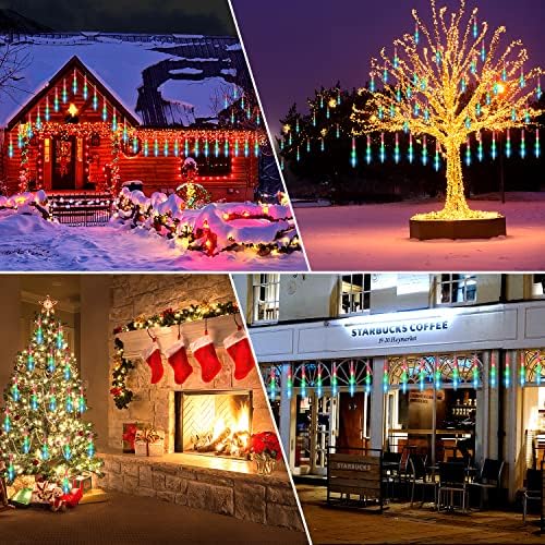 Aluan Christmas Meteor Shower Lights Outdoor, 20 Tubes 16 inch 720 LED Plug in Waterproof Falling Rain Lights for Xmas Halloween Holiday Trees Yard Roof Decoration, Multicolor - Image 6