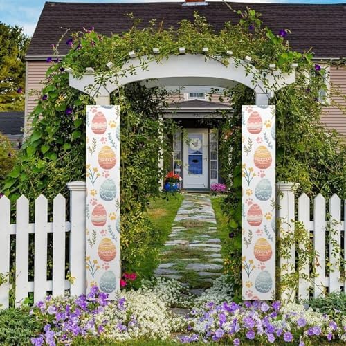 Eggs Leaves Porch Sign Hanging Easter Outdoor Welcome Signs for Porch Decorations Door Banners for Front Door 2 Packs Outdoor Decor Banner Flag for Porch Home Yard Garden Party Decor - Image 4