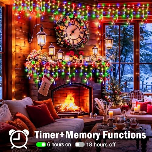 XURISEN 66ft 640 LED Christmas Lights Outdoor with 120 Drops, 8 Modes Curtain Fairy Lights Plug in Waterproof Timer Memory Function String Lights for Christmas Holiday Wedding Party Decor(Multicolor) - Image 3