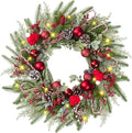 22’’ Artificial Christmas Wreath for Front Door with Red Balls Candy Canes Pine Needles Red Berries Pine Cones Christmas Decorations for Winter Wall Outdoor Home Holiday Xmas Decor by Sggvecsy