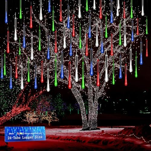 Multicolor Meteor Shower Lights for Xmas Yard Party Tree Decor, 24-Tube by Kwaiffeo