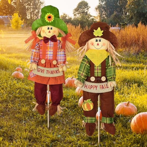 Meonum 2 Pack Fall Scarecrow Outdoor Decorations(Plaid,Stylea,70cm) - Image 2