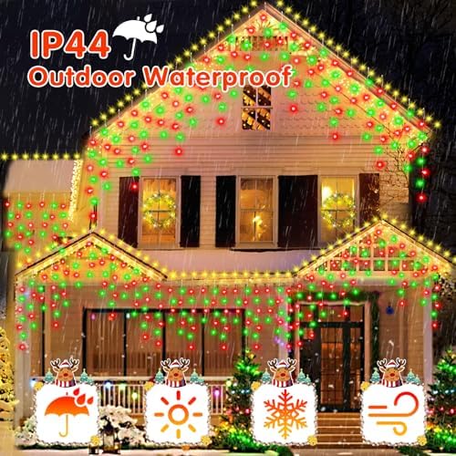 131FT 1440LED Christmas Lights Outdoor Waterproof Curtain Lights with 8 Modes Timer Hanging Fairy Lights Plug in String Lights for Holiday Wedding Party Decoration(Red and Green) - Image 4