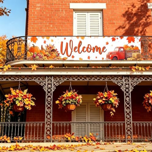 Welcome Fall Banner Happy Fall Yard Banner Pumpkin Red Truck Outdoor Decor - Image 6