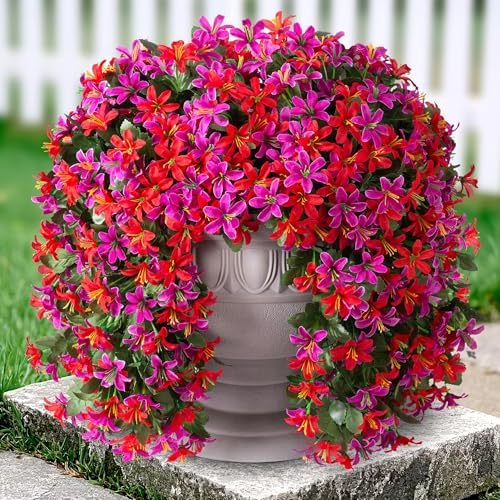 Ivydale Artificial Lily Flowers for Outdoors Fake Hanging Flower Vines for Outside Decoration, UV Resistant 2PCS Faux Plants for Patio Porch Balcony Garden Yard, Mixred by Ivydale