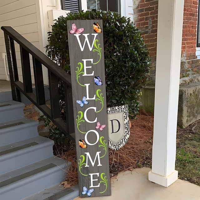Rustic Butterflies Wood Welcome Porch Sign 20x120cm Welcome Porch Sign Spring Butterfly Flower Decorations for Standing Hanging Home Front Door Yard Party Decor Indoor Outdoor Decor - Image 7