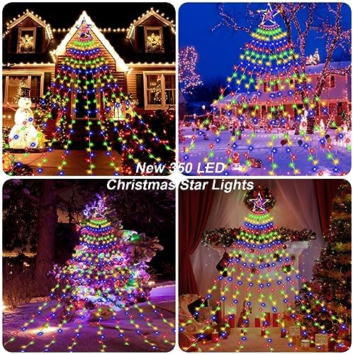 Christmas Decoration Lights, Outdoor Christmas String Lights 320 LED 11.5Ft Waterfall Tree Light with Big Star Topper Waterproof 8 Light Modes for Xmas New Year Holiday Yard Outdoor Indoor Decor - Image 6