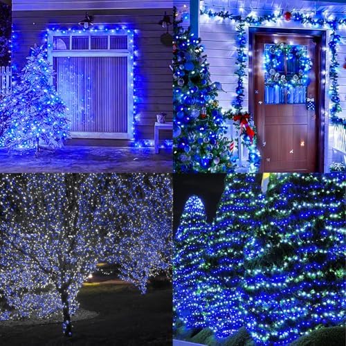 33FT 100 LED Blue White String Lights, 16 Modes Plug In Mini Fairy Lights, Waterproof Outdoor Christmas Lights for Hanukkah, July 4th Patriotic Decor, Xmas Tree Garland Bedroom Ocean Party Decoration - Image 6