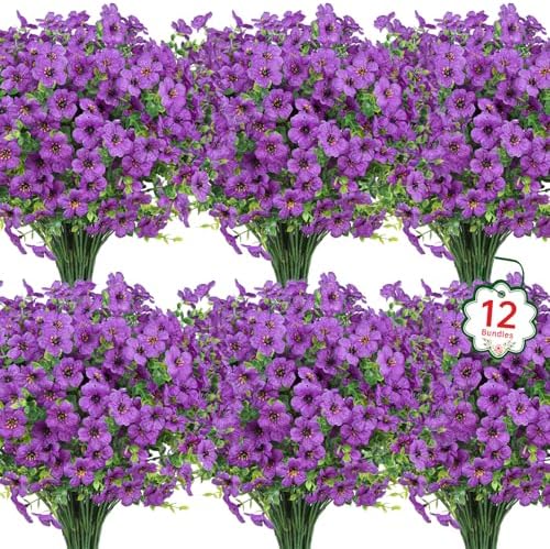 Ouddy Decor 24 Pcs Artificial Flowers for Outdoors Decorations, Purple by OuddyDecor