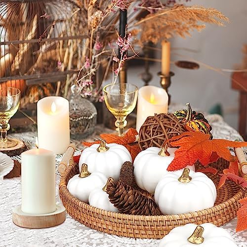 Artmag Artificial Pumpkins Bulk 12Pcs Assorted Sizes Harvest Lifelike Pumpkin Fake Foam Pumpkin for Fall Autumn Halloween Home Party Thanksgiving Party Holiday Decor White - Image 2