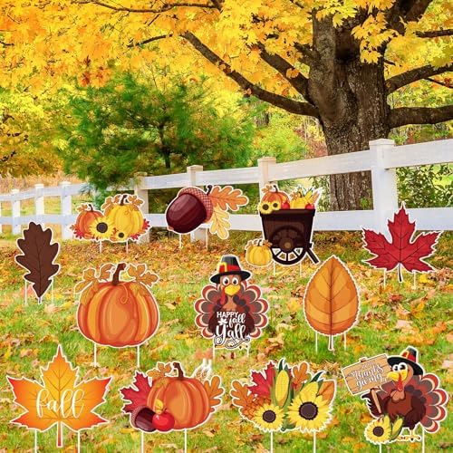 Amyhill 12 Pcs Outdoor Thanksgiving Decoration Thanksgiving Yard Sign with Stakes Fall Turkey Pumpkin Maple Lawn Signs for Outside Garden Patio Home Harvest Party Supplies - Image 6