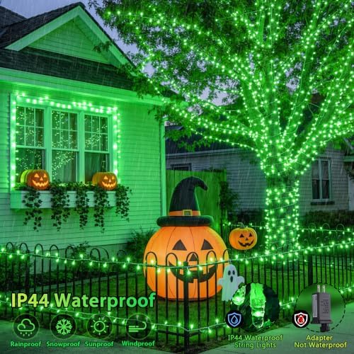 JMEXSUSS 200 LED Green Christmas Indoor Outdoor Halloween Lights Clear Wire - Image 3