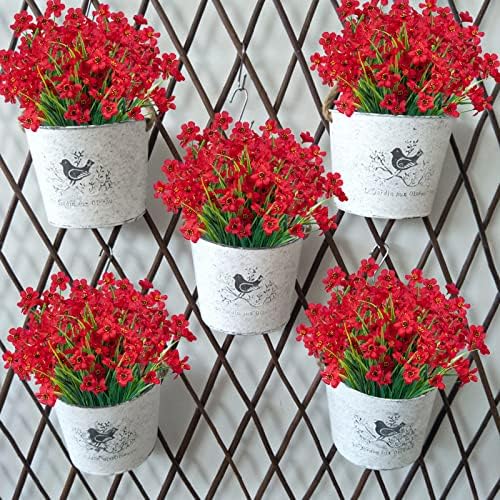 24 Pcs Artificial Flowers for Outdoor, Plastic Fake Flowers Decoration, Red - Image 4