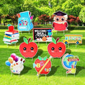 10-Piece Set Back to School Yard Signs with Stakes, Assorted Apple, Owl, and School Bus Designs for Outdoor Garden and Lawn Decoration, 11.7 x 11.8 Inches Plastic Signs for Welcome School Party Favor by PhyLence
