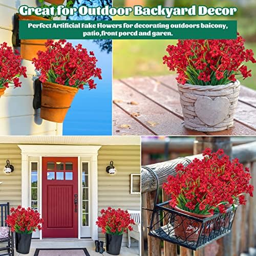 24 Pcs Artificial Flowers for Outdoor, Plastic Fake Flowers Decoration, Red - Image 6