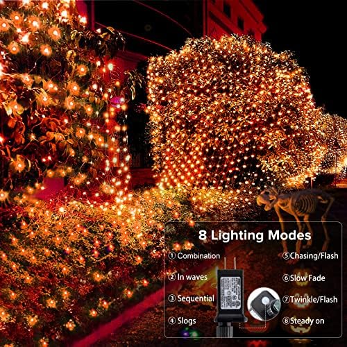 BlcTec Halloween Net Lights 360 LED 9.8ft x 6.6 Orange Halloween Lights with 8 Modes, Timer, Connectable, Waterproof & Dark Green Wire Design for Lawn, Porch, Shrub, Bushes Outdoor Holiday Decorations - Image 2