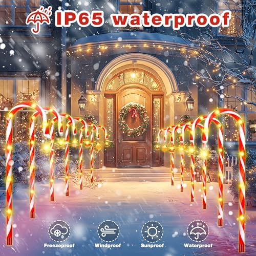 12-Pack 22" Christmas Candy Cane Lights Outdoor Pathway - Waterproof IP65, 8 Lighting Modes with Timer, Christmas Decorations for Driveway, Walkway, Front Door, Party, Patio, Garden, Lawn,Yard Decor - Image 6