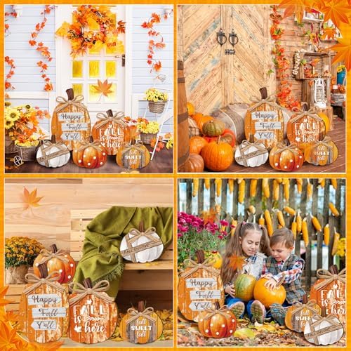 GlikCeil 5 Pcs Fall Pumpkin Signs Happy Fall Outdoor Thanksgiving Decor - Image 5