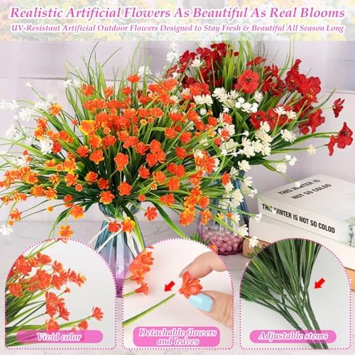 18 Bundles Realistic Artificial Flowers Bulk for Outdoors, UV-Resistant - Image 3