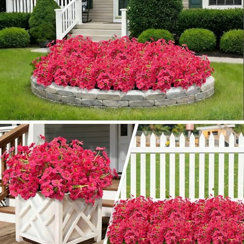 20 Bundles Fuchsia Artificial Flowers for Outdoors, UV Resistant Fake Flowers with Plastic Plants for Outside , Faux magenta Silk Flower for outdoor Planters ,Hot Pink Realistic Plant Decor-Rosy - Image 4