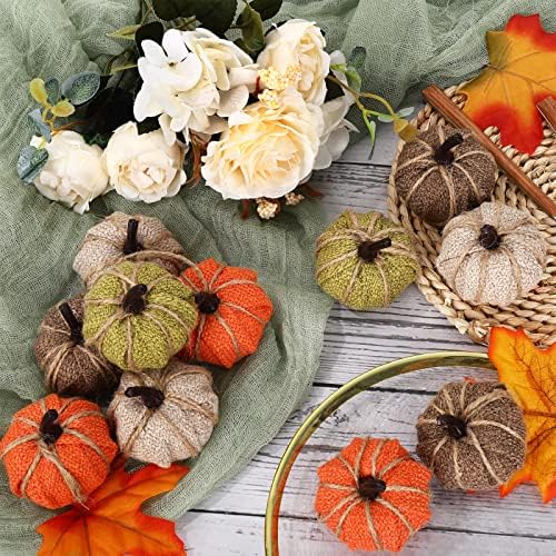 AnyDesign 16Pcs Fall Thanksgiving Pumpkin Hanging Ornament Green Flaxen Orange Brown Burlap Pumpkin Hanging Decors for Autumn Harvest Halloween Christmas Party Tree Mantel Wall Home Decoration - Image 4