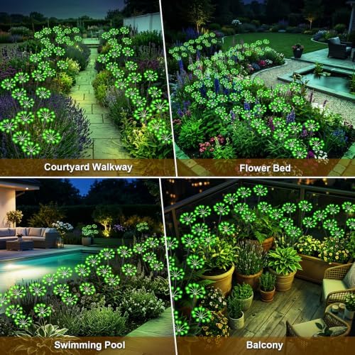 Solar Garden Lights Outdoor, 2 Pack New Upgraded Solar Swaying Starburst Light, Waterproof Fireworks Solar Lights for Yard Patio Pathway Decoration, Green - Image 7