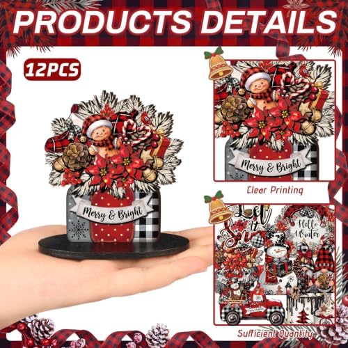 Leinuosen 12 Pcs Christmas Table Decorations Buffalo Plaid Red Black Christmas Tiered Tray Decor Wooden Gnome Santa Claus Table Centerpieces Farmhouse Xmas Decor for Home Kitchen Coffee Bar Shelf - Image 3