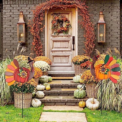 YEAHOME Thanksgiving Decorations Outdoor, Set of 2 Turkey Decorative Garden Stakes for Fall Thanksgiving Decor, Metal Turkey Yard Signs for Home Garden Lawn Porch Pathway Fall Decorations - Image 2