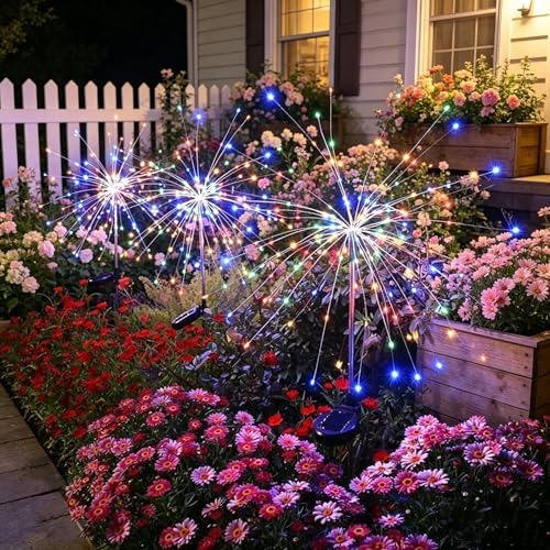 HPUFKOT Solar Garden Lights Outdoor,Waterproof Garden, 2PC 200 LED Twinkling Firework Lights Decorative with 8 Modes,Decor for Yard Patio Pathway Lawn for Yard Outside Fairy Decorative - Image 6