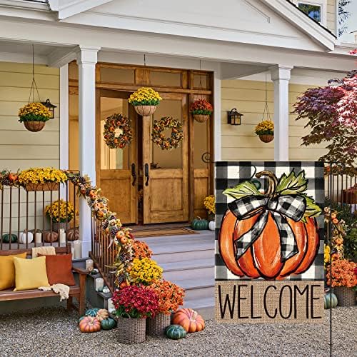 AVOIN colorlife Fall Thanksgiving Pumpkin Welcome Garden Flag 12x18 Inch - Image 2