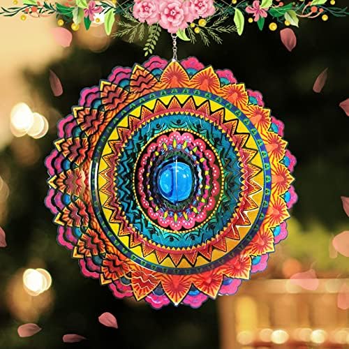 FONMY Wind Spinner 3D Stainless Steel Christmas Decoration Room Decor Indoor/Outdoor Garden Decoration Hanging Ornaments Kinetic Yard Art Decorations 12 inches Multi Red Mandala Wind Spinners by FONMY