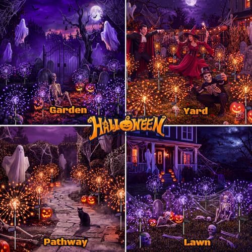 btfarm 2 Pack Solar Halloween Lights Outdoor, Orange+Purple Firework Light - Image 5