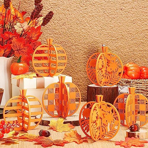 Tradder 12 Pcs Thanksgiving Pumpkin Decor Thanksgiving Wooden Table Signs by Tradder