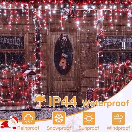 Ollny Icicle Lights for Outside 504LED 41FT, Red and White Christmas Light with Remote 8Modes Timers Waterproof, Plug in Connectable Hanging Lights for Outdoor Indoor House Roof Holiday - Image 5