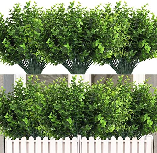 RECUTMS Artificial Boxwood Stems Fake Eucalyptus Plants UV Resistant 12Pcs by RECUTMS