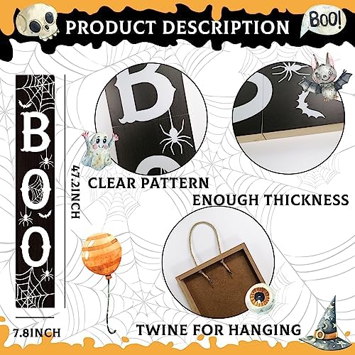 Boo Porch Sign Scary Wooden Sign For Front Porch 47.2 Inches Halloween Vertical Welcome Sign Yard Standing For Patio Front Door Porch Home Decor - Image 2