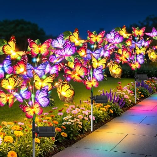 Solar Garden Lights, 3 Pack Decorative Solar Butterfly Lights Outdoor by BONLION