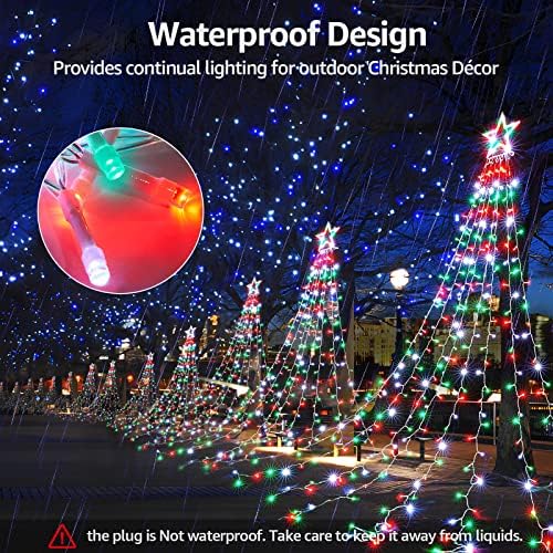 BlcTec Outdoor Christmas Lights 344 LED Christmas Star Lights with 9 Strands 11.9ft Waterfall Tree Lights, 8 Modes, Waterproof & Timer for Garden Yard Patio Outdoor Xmas Decorations，Red Green White - Image 4