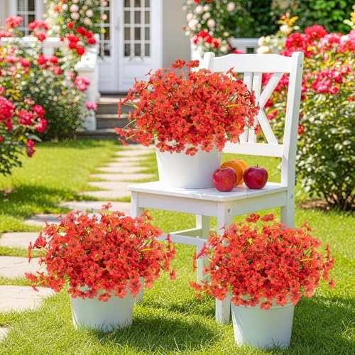 12 Bundles Red Artificial Flowers for Outdoors, UV Resistant Faux Plants - Image 6