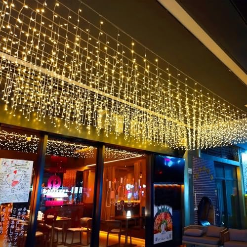 LED Icicle Lights, 8 Modes 16.4FT 112 LEDs Christmas Short Curtain Fairy Hanging Ceiling Extendable Lights for Wedding Balcony Doorway Outdoor Indoor Decoration Warm White, 5M04 - Image 4