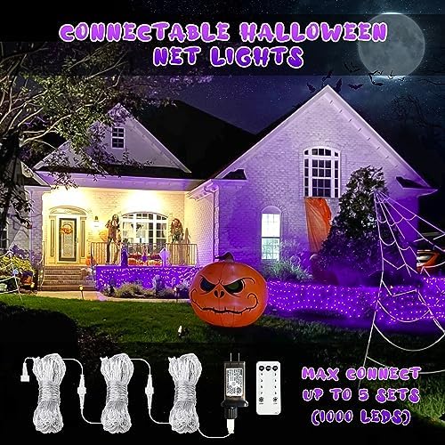 JMEXSUSS 200 LED Purple Net Lights Outdoor, 9.8ft x 6.6ft Connectable Christmas Net Lights with Remote, 8 Modes Plug in Purple Bush Light Waterproof for Tree, Yard, Fence Decoration (Pack of 6) - Image 7