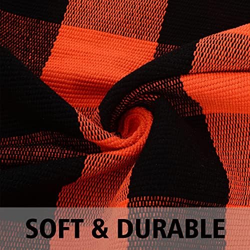 Fall Plaid Area Rug 3x5 Ft, Orange and Black Buffalo Check Large Farmhouse Cotton Rug, Hand-Woven Washable Indoor Outdoor Carpet for Halloween Thanksgiving Autumn Porch Patio Decor - Image 6