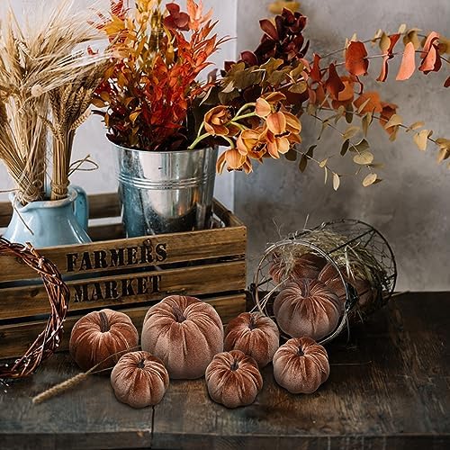 Woration 8pcs Velvet Champagne Pumpkins Artificial Home Party Decorative - Image 3