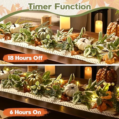 Waipfaru Fall Decor, Fall Garland for Mantle, Autumn Garland with Lights - Image 3