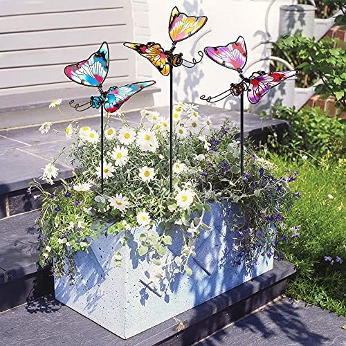 Juegoal Set of 3 Butterfly Garden Stake Decor, 20 Inch Colorful Butterflies Stakes, Glass & Metal Yard Art Ornaments for Mom, Mothers Day Ideal Gifts, Outdoor Lawn Pathway Patio Plant Pot, Flower Bed - Image 4