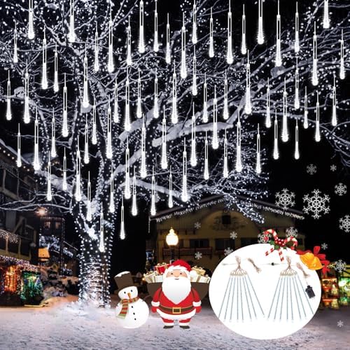 Christmas Lights Outdoor 2 Pack 16 Tubes Meteor Shower Lights Cool White by EXF
