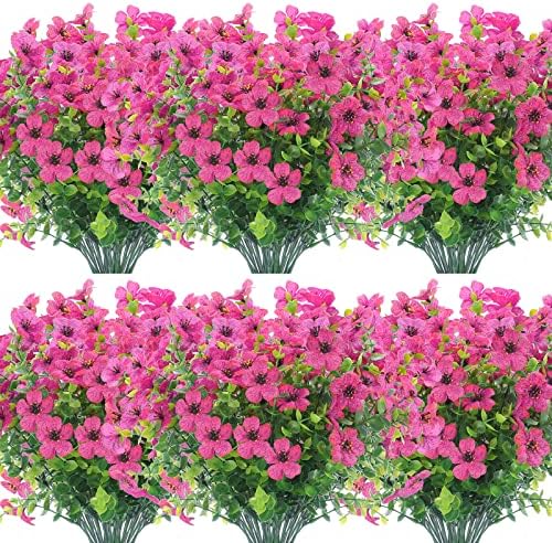 XEOLIAN 12 Bundles Artificial Flowers Outdoor UV Resistant Fake Plastic Plants Indoor Outside Hanging Plants Garden Porch Window Box Home Wedding Farmhouse Festive Shrub Decor (Rose Red) by XEOLIAN