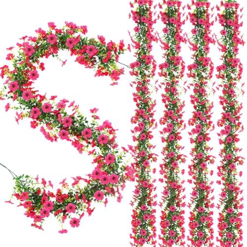 4 Pcs 6 ft Artificial Flowers Wisteria Garland, Magenta by FineCheer