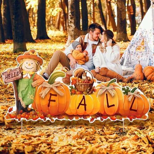 Thanksgiving Outdoor Yard Decorations Large Thanksgiving Yard Sign Fall Yard Sign Scarecrow Pumpkin Yard Stakes Give Thanks Happy Thanksgiving Harvest Yard Lawn Garden Signs Decorations with Stakes - Image 3